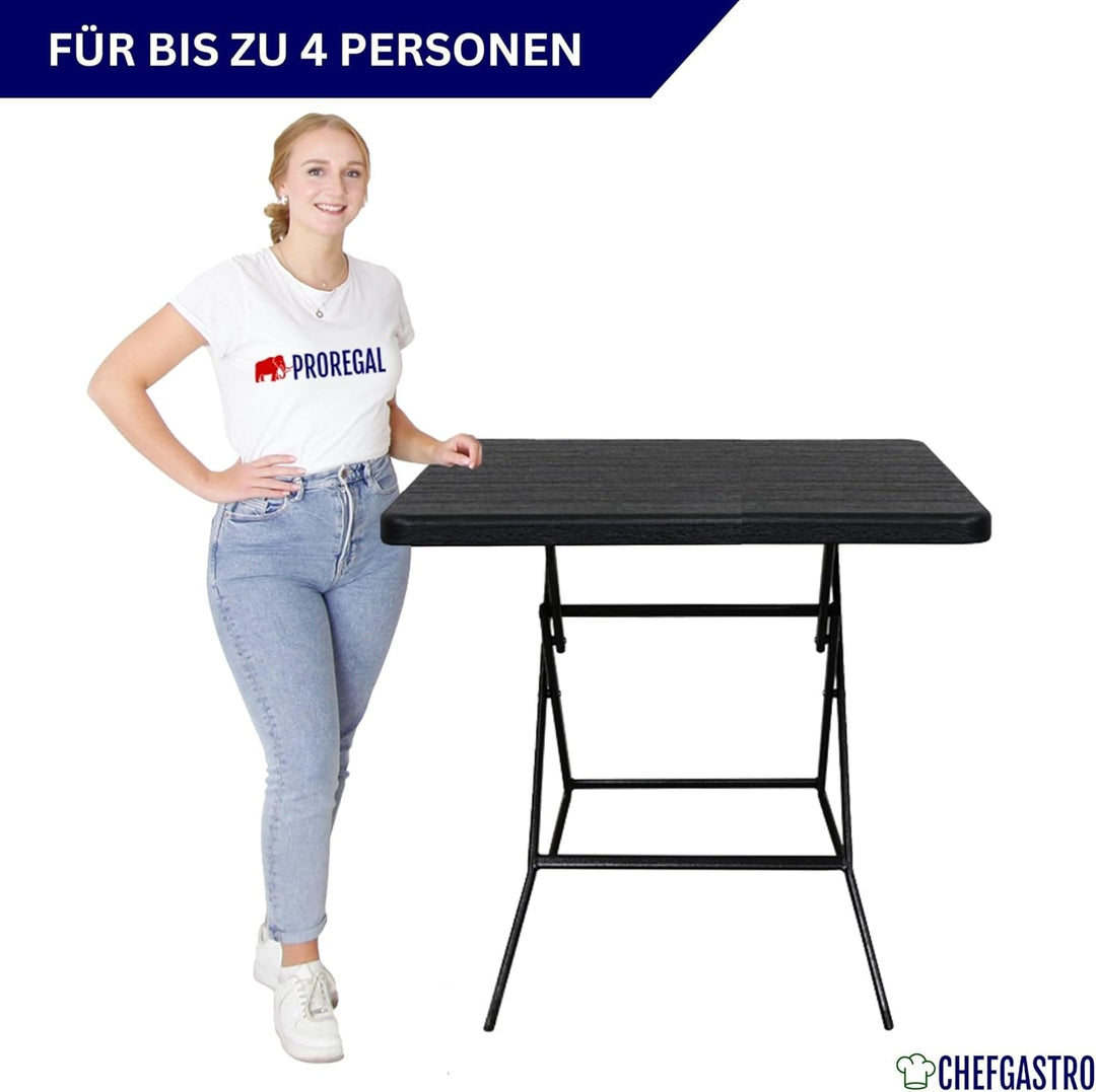 CHEFGASTRO Balkontisch klappbar 78x78cm Gartentisch wetterfest 4 Personen Kunststoff Holz Optik Schw