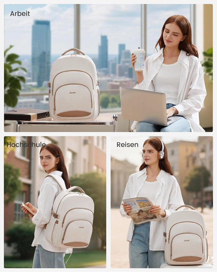 LOVEVOOK Rucksack Damen, 15,6 Zoll Laptop Schulrucksack Wasserdicht, Schultasche Teenager Backpack W