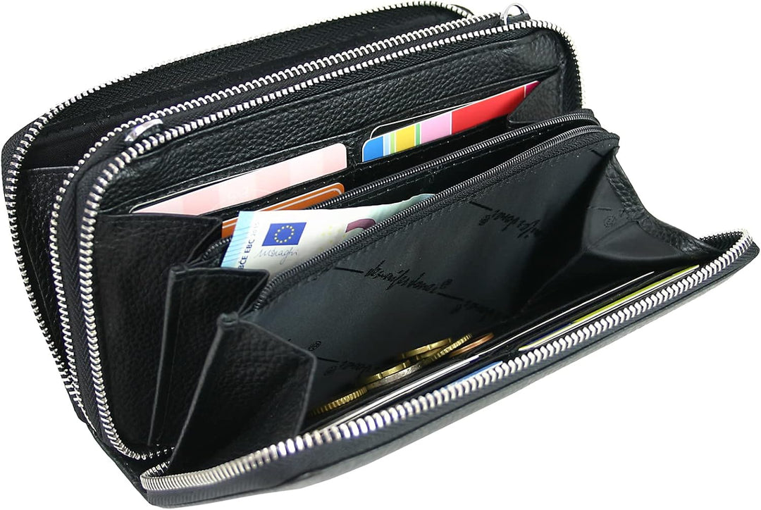 Jennifer Jones - Echt Leder Handtasche mit Handyfach - 2in1 Handytasche & Geldbörse mit RFID-Schutz