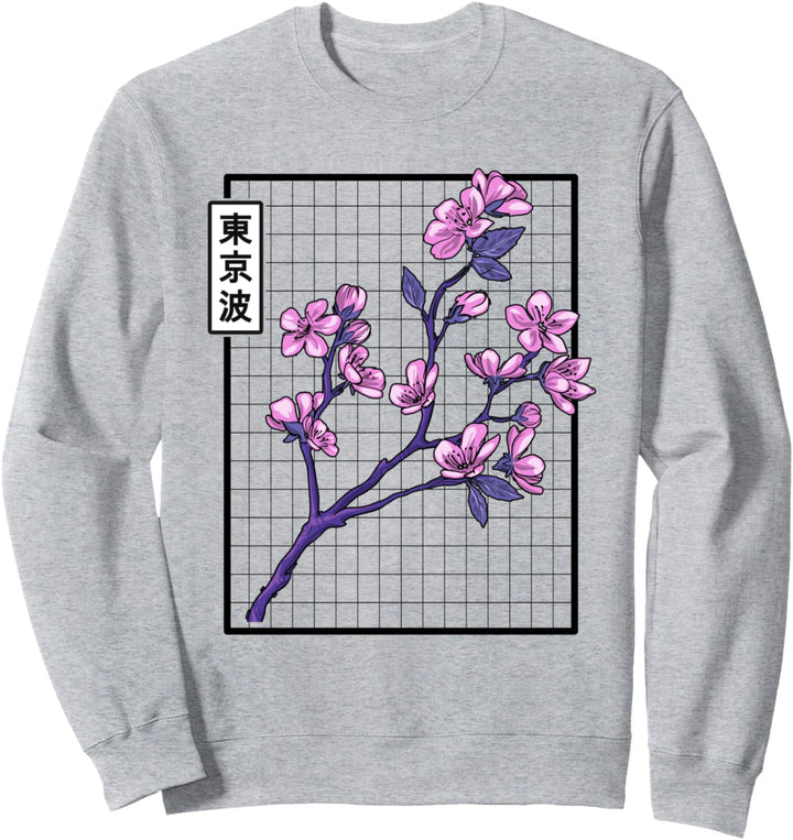 Cherry Blossom Grid Vaporwave Ästhetische Pastellfarben Japan Kunst Sweatshirt