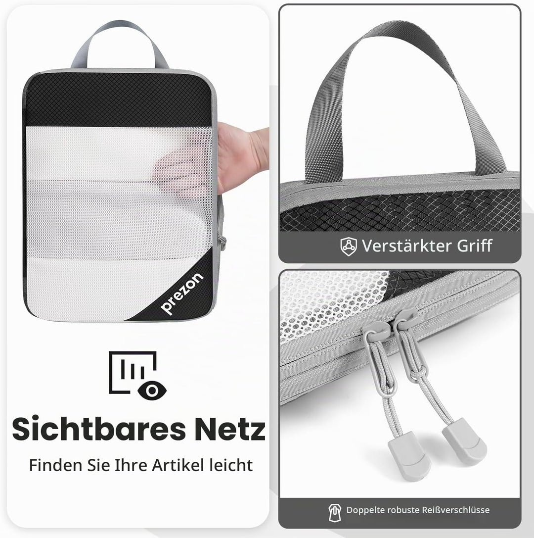 Prezon 6 Set Kompressions-Packwürfel, Durchsichtiges Design, Platzsparend, Leicht, Massgeschneiderte