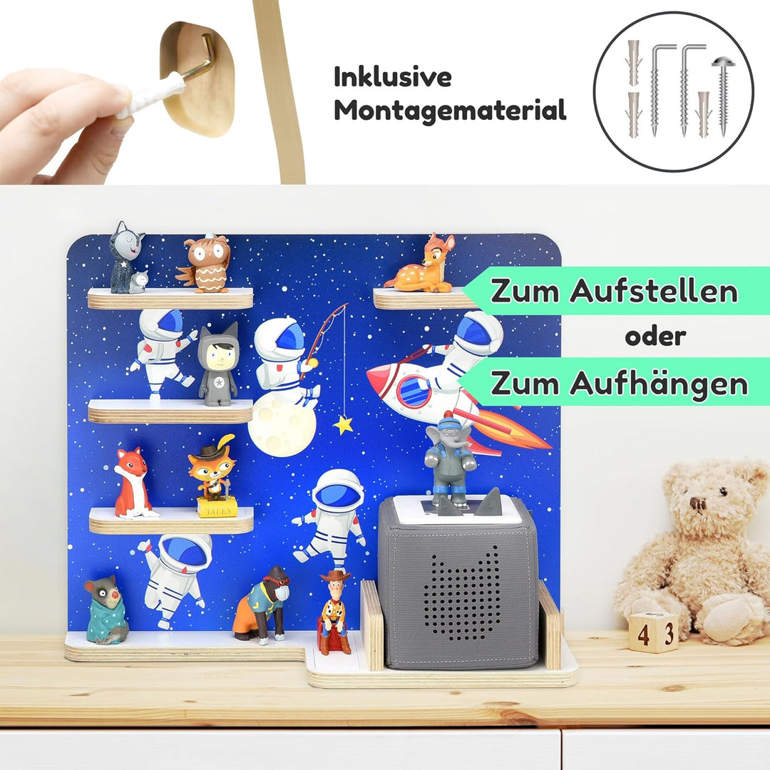 stadtecken Holzregal für Musikbox I Passend für die Toniebox und ca. 35 Tonies I Perfekte Aufbewahru