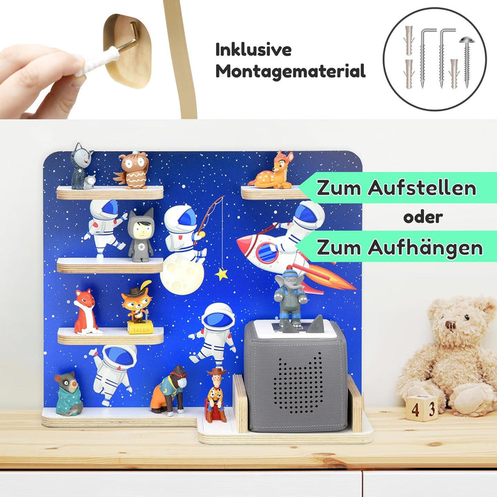 stadtecken Holzregal für Musikbox I Passend für die Toniebox und ca. 35 Tonies I Perfekte Aufbewahru
