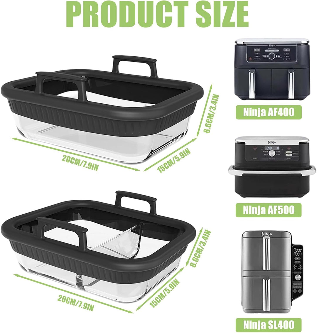 Glas Auflaufform Airfryer Set für Airfryer Glas,Auflaufform Airfryer mit Einzel- und Doppelkammer Gl