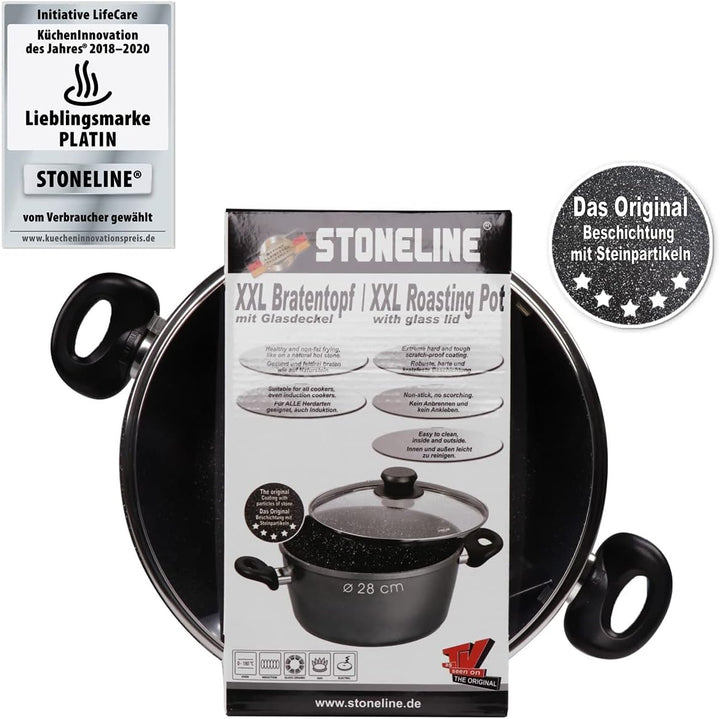 Stoneline XXL Kochtopf 28 cm, mit Deckel, Induktion, Aluguss, beschichtet mit echten Steinpartikeln,