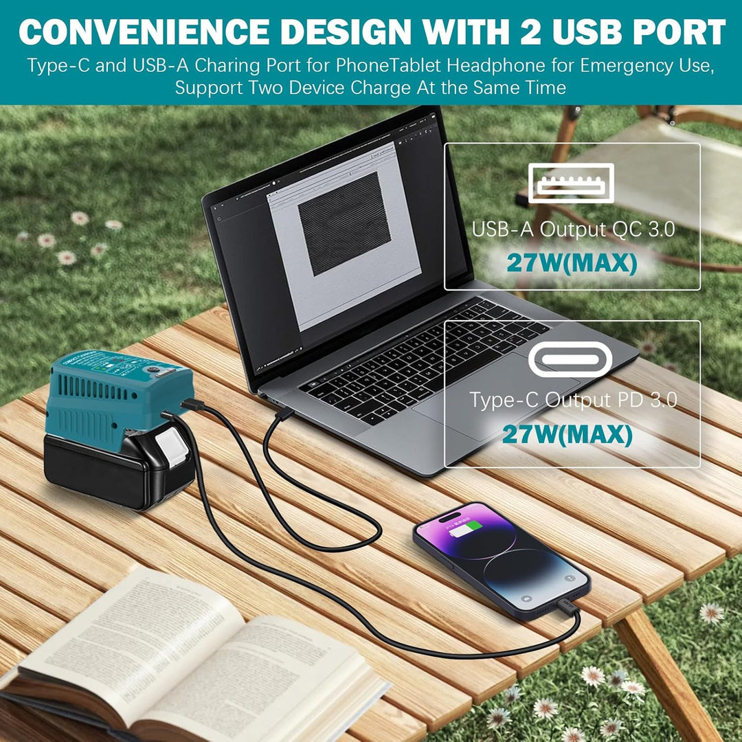 Musik ladegerät für Makita 18V BL1830 BL1850 BL1860 Batterie, mit USB und Typ-C-Ausgang, 110V 3A Sch