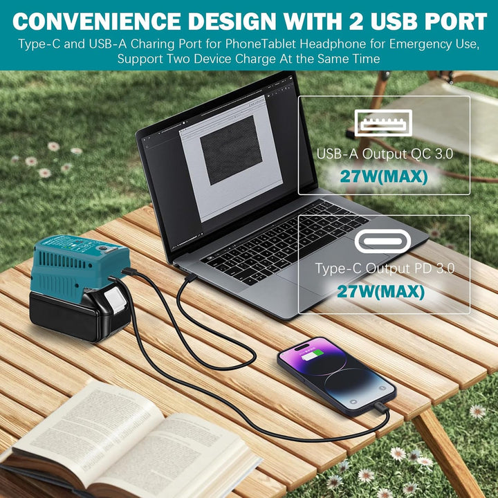 Musik ladegerät für Makita 18V BL1830 BL1850 BL1860 Batterie, mit USB und Typ-C-Ausgang, 110V 3A Sch