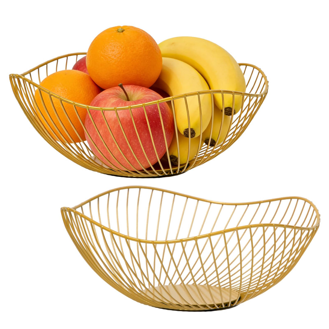 2 Stück Obstkorb Metall Obstschale Gold Draht Obstkorb Hohler obstkorbs Früchtekorb Obstkorbs Rund a