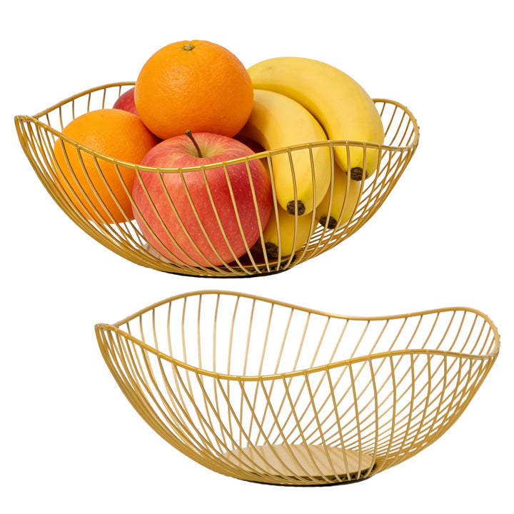2 Stück Obstkorb Metall Obstschale Gold Draht Obstkorb Hohler obstkorbs Früchtekorb Obstkorbs Rund a