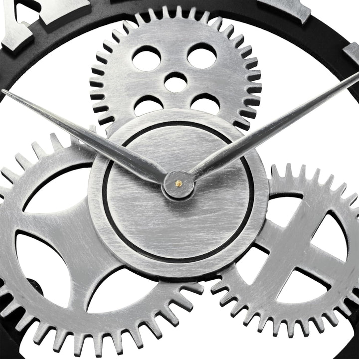 Lafocuse Holz Wanduhr Industrial Silber, Lautlos Wanduhr Vintage Gross 60cm XXL, Zahnrad Wanduhr Röm