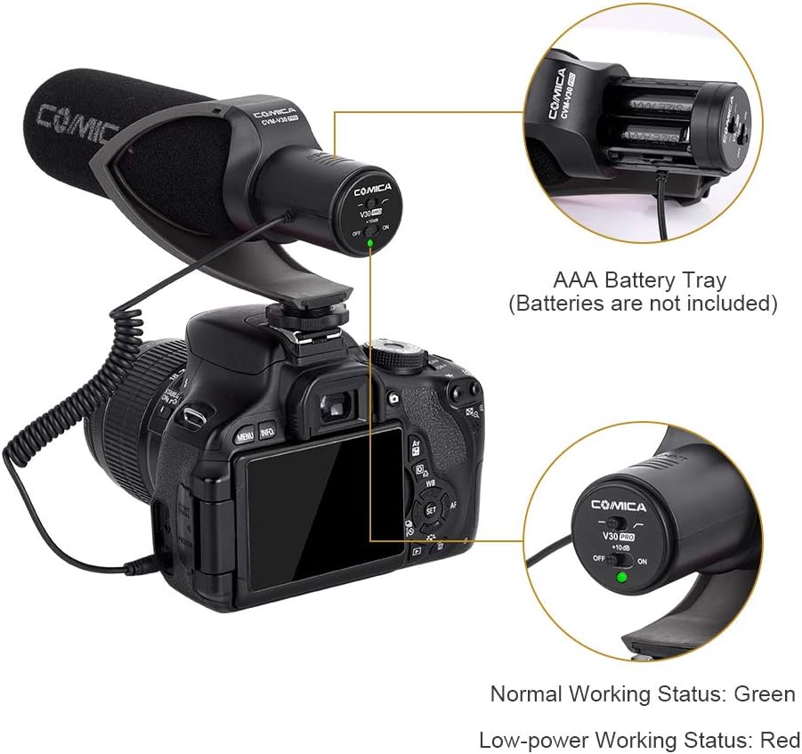 COMICA CVM-V30 PRO Kamera Mikrofon, Professionelles Super-Kardioid Kondensor Shotgun Video Mikrofon