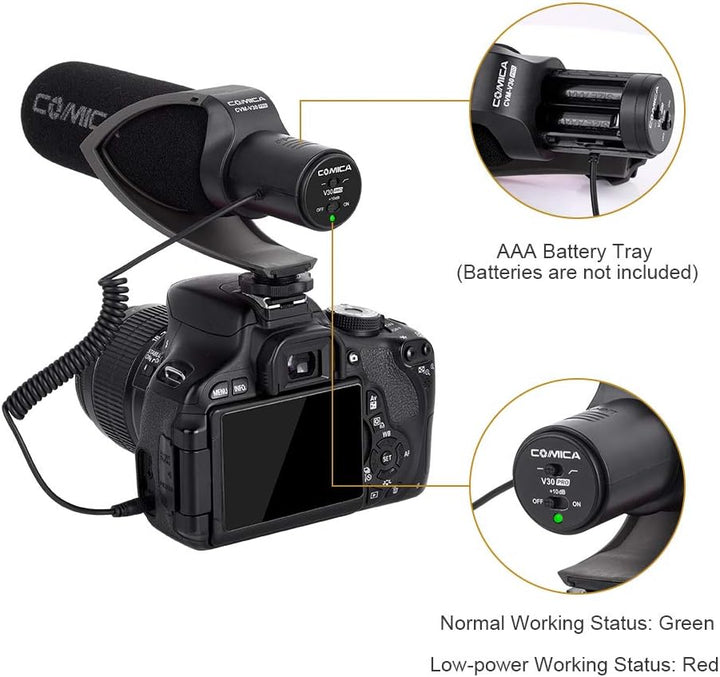 COMICA CVM-V30 PRO Kamera Mikrofon, Professionelles Super-Kardioid Kondensor Shotgun Video Mikrofon