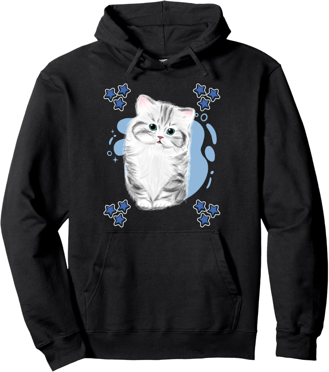 Herren Katzen Zeichnung Sterne Jungen Katzen Pullover Hoodie