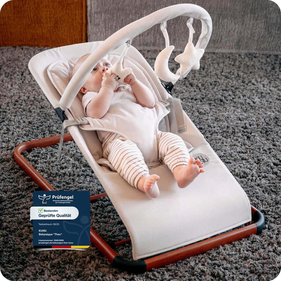KUNU® Babywippe Neugeborene bis 24 Monate - Sichere Baby Wippe mit praktischer Tragetasche - Faltbar