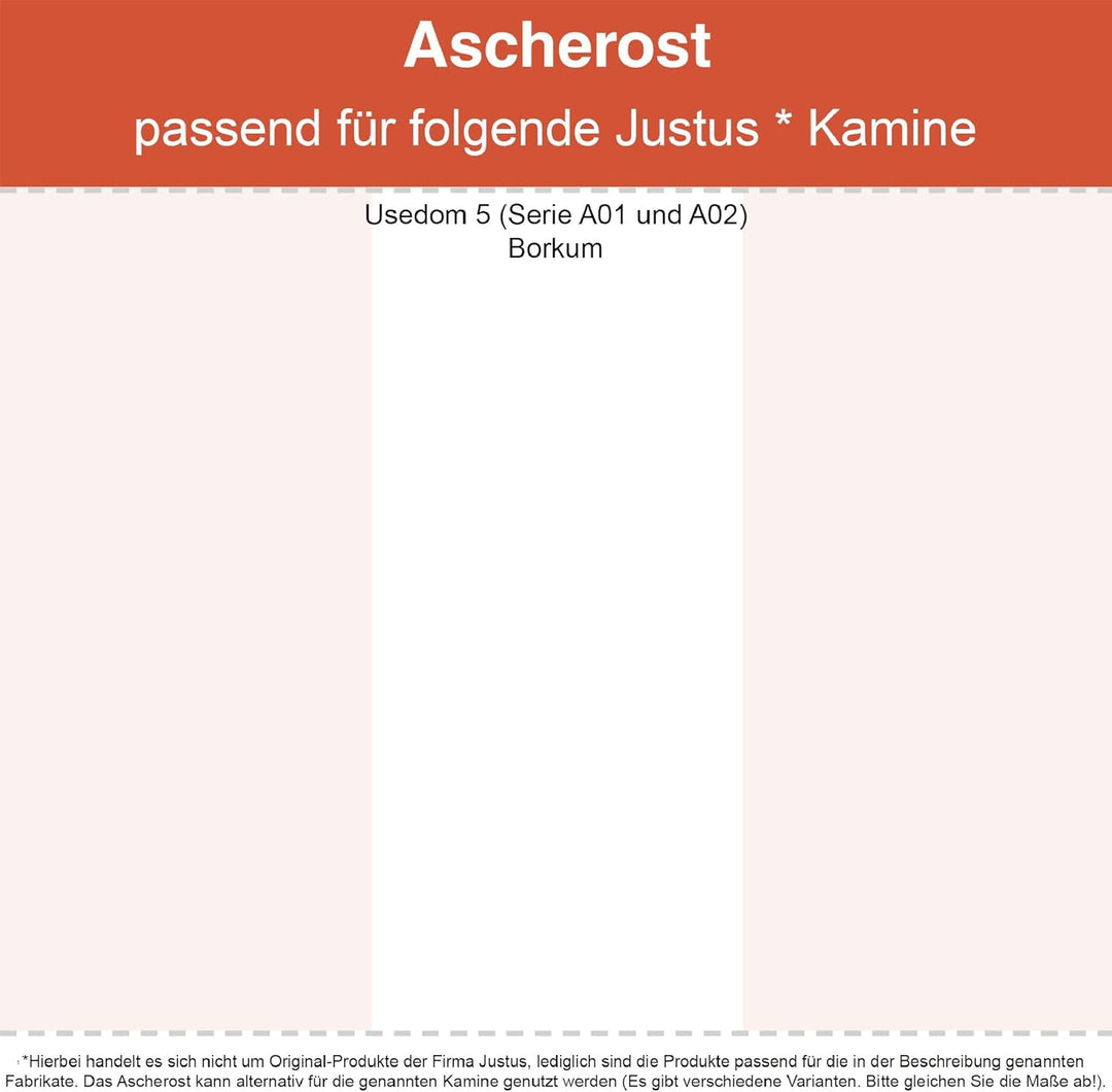 Kaminrost/Stehrost 290 x 70 x 4 mm passend für Justus ** Kaminöfen inkl. Modellübersicht - Ascherost
