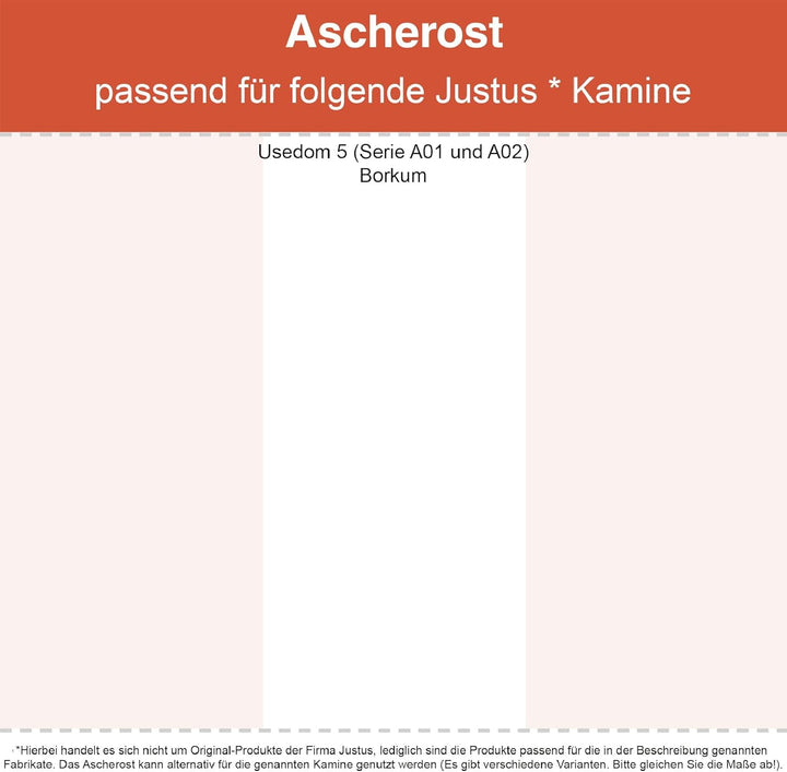Kaminrost/Stehrost 290 x 70 x 4 mm passend für Justus ** Kaminöfen inkl. Modellübersicht - Ascherost