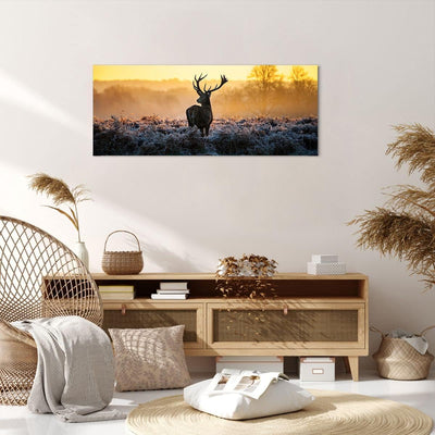 Panorama Bilder auf Leinwand 100x40cm Leinwandbild Feld Nebel Natur Baum Gross Wanddeko Bild Schlafz