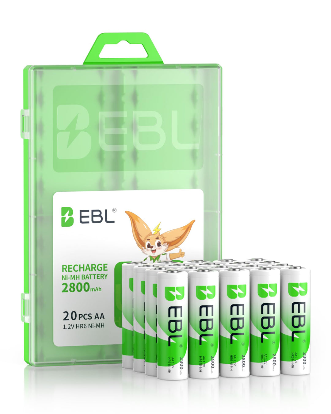 EBL AA Akku 2800 mAh 20 Stück - Mignon NI-MH wiederaufladbare Batterien mit hoher Kapazität 20* AA