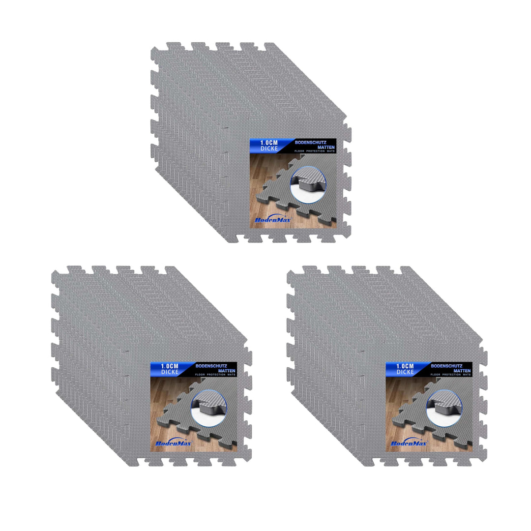 Eva Bodenschutzmatte Fitness 30x30x1cm – Puzzlematte rutschfest & stossdämpfend – 54 Stück grau – Bo