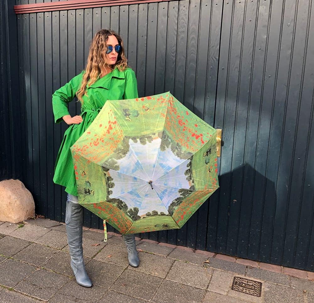 VON LILIENFELD Taschenschirm Regenschirm Claude Monet: Mohnblumenfeld Windfest Auf-Zu-Automatik Stab