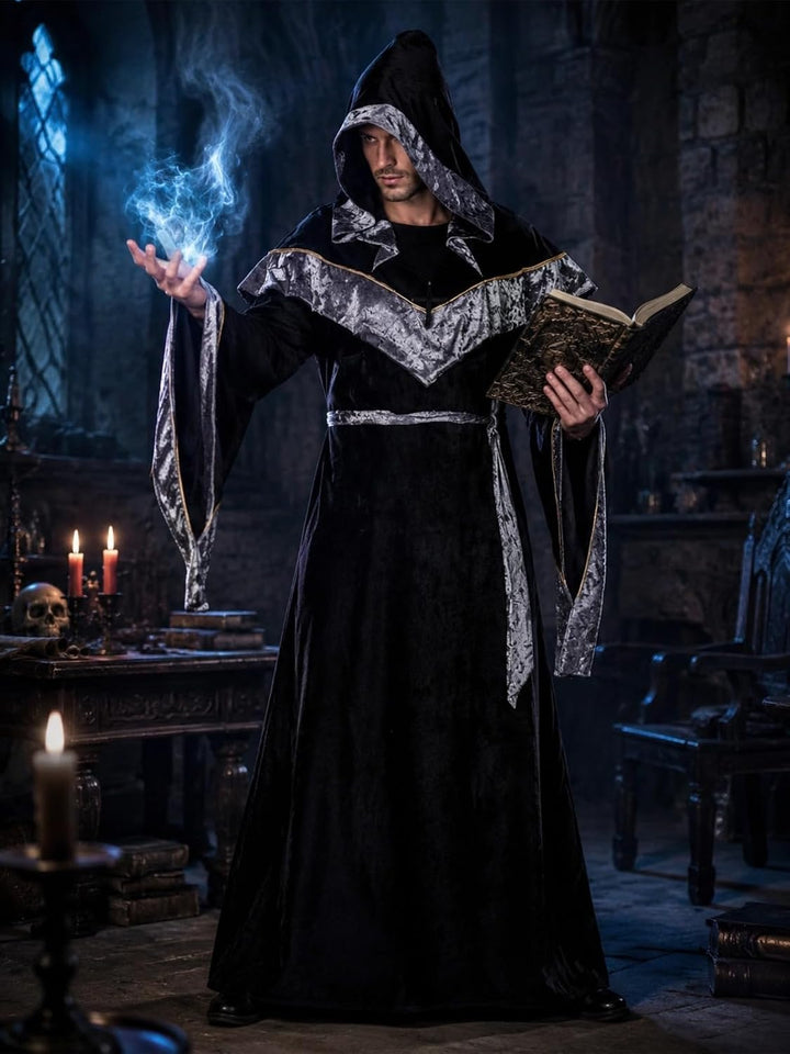 Mystische Zauberer Robe Halloween Cosplay Kostüme für Männer, Erwachsene Mittelalter Uniform Vintage