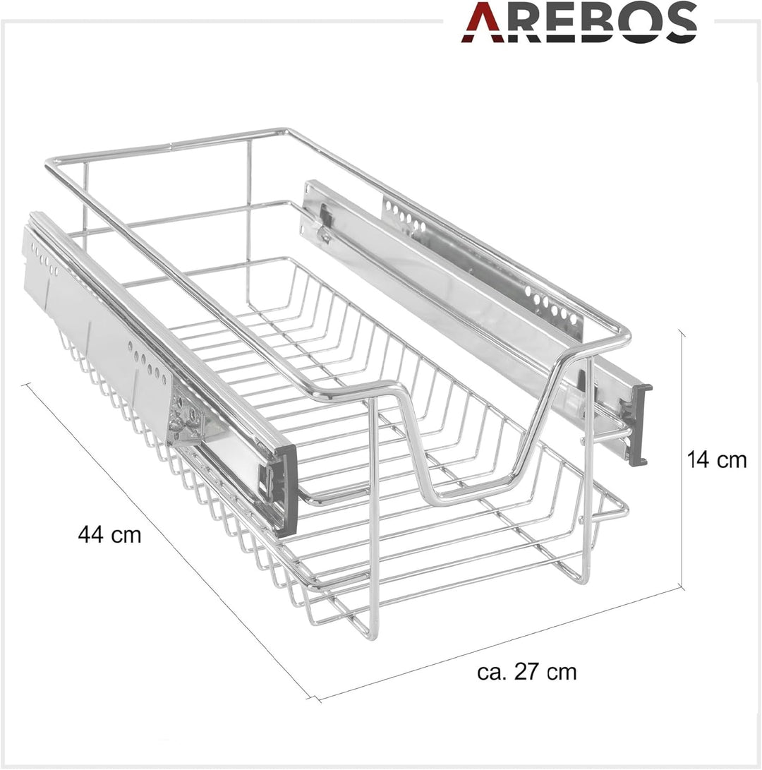Arebos Teleskopschublade - für Schrankbreite 30 40 50 oder 60 cm/verchromt/Setwahl- Küchenschublade