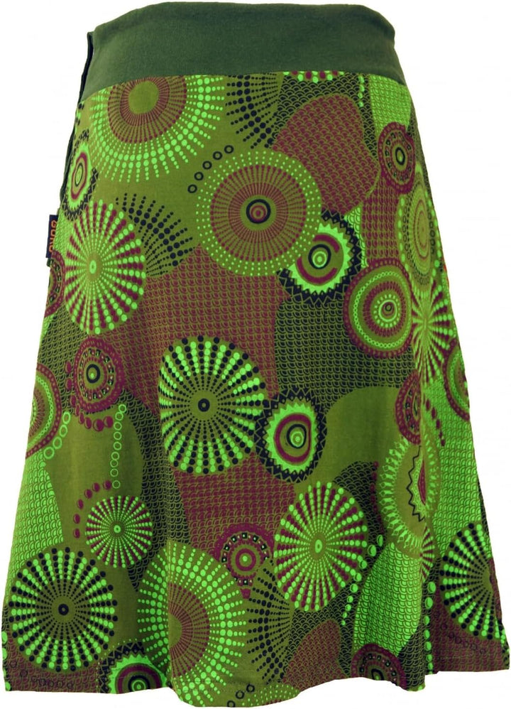 GURU SHOP Bestickter Knielanger Rock, Chic, Retro Mandala - Schwarz, Damen, Baumwolle 42 Olive, 42 O