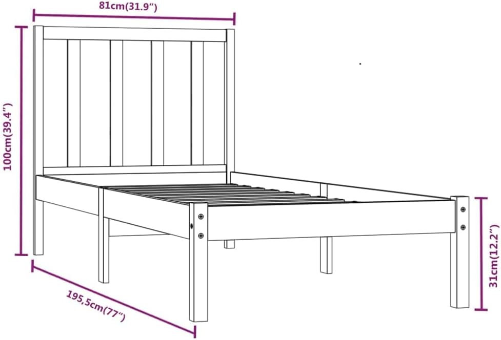 vidaXL Massivholzbett Einzelbett Bett Holzbett Bettgestell Bettrahmen Lattenrost Schlafzimmerbett Sc