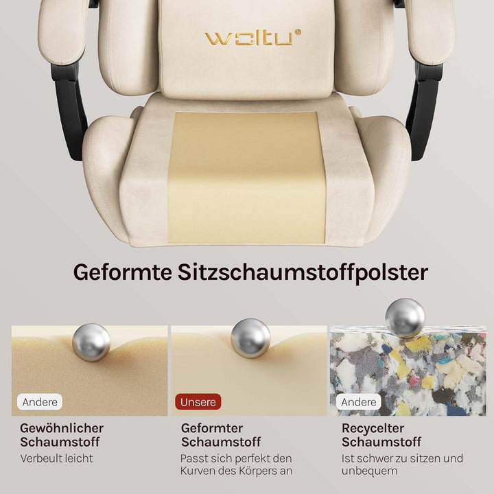 WOLTU Gaming Stuhl,Erwachsenen Computersessel,mit Gummi-Stuhlrollen,Beige | Ergonomisch, mit Verstel