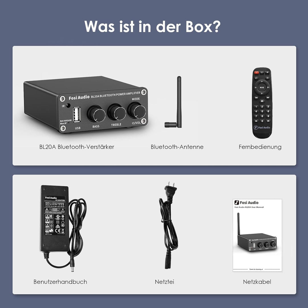 Fosi Audio BL20A Bluetooth 5.0 Heim-Audio-Stereo-Verstärker Mini Hi-Fi Klasse D Integrierter Verstär