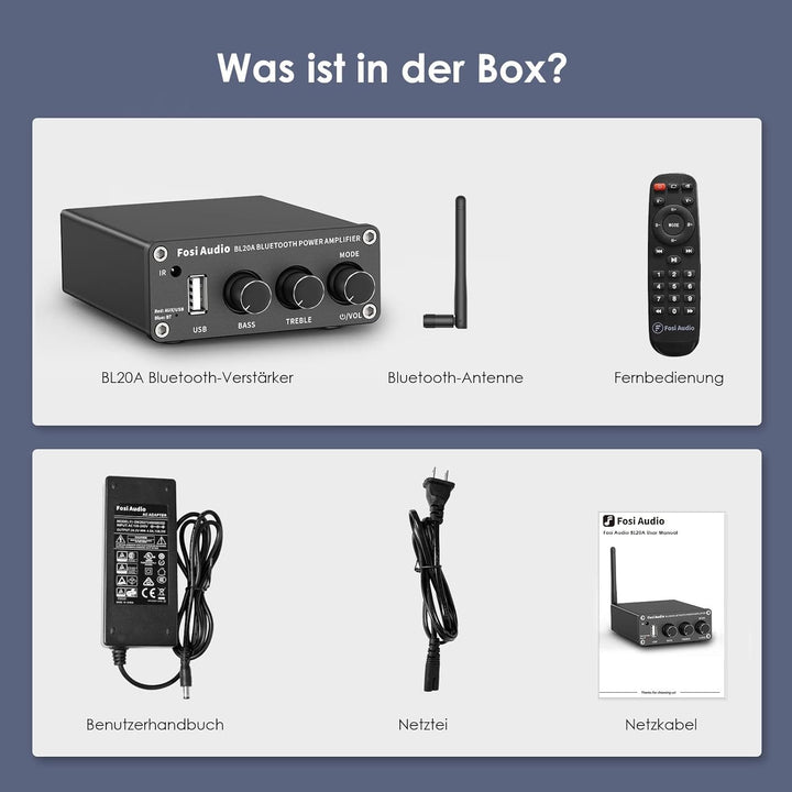 Fosi Audio BL20A Bluetooth 5.0 Heim-Audio-Stereo-Verstärker Mini Hi-Fi Klasse D Integrierter Verstär