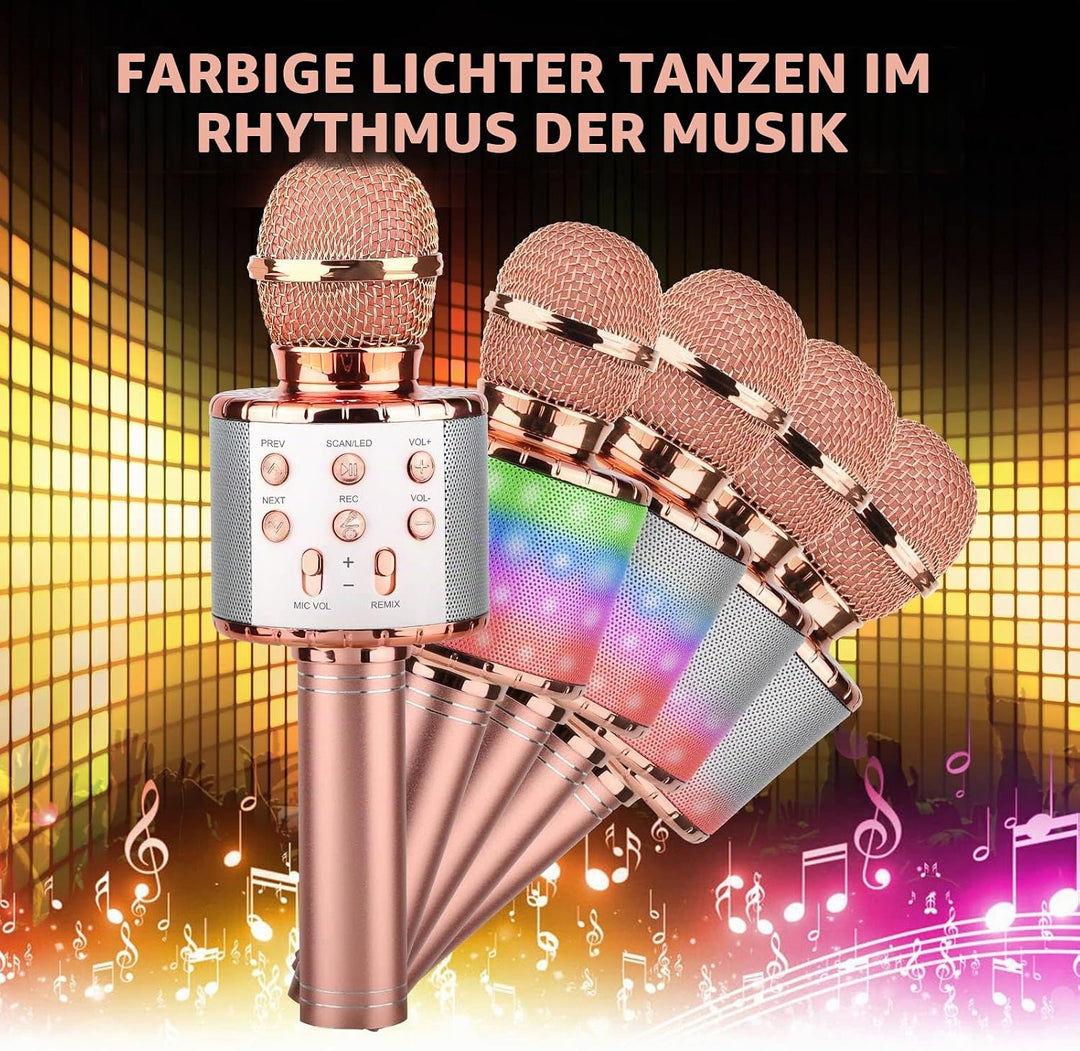 ShinePick Mikrofon Kinder Bluetooth, 4-in-1 Drahtloses Karaoke Mikrofon, Tragbare LED Microphone Spi