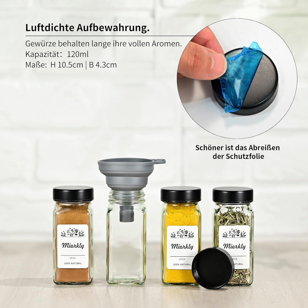 TDSYDS 24 Gewürzgläser Eckig mit Streueinsatz,Edelstahl Schwarz Deckel Gewürzdosen Set 120ml,Gewürzs