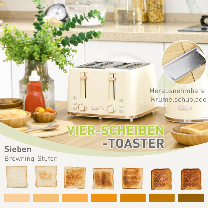 HOMCOM Wasserkocher Toaster Set 1,7L Wasserkocher 4 Toastscheiben Frühstücksset mit 7 Bräunungsstufe