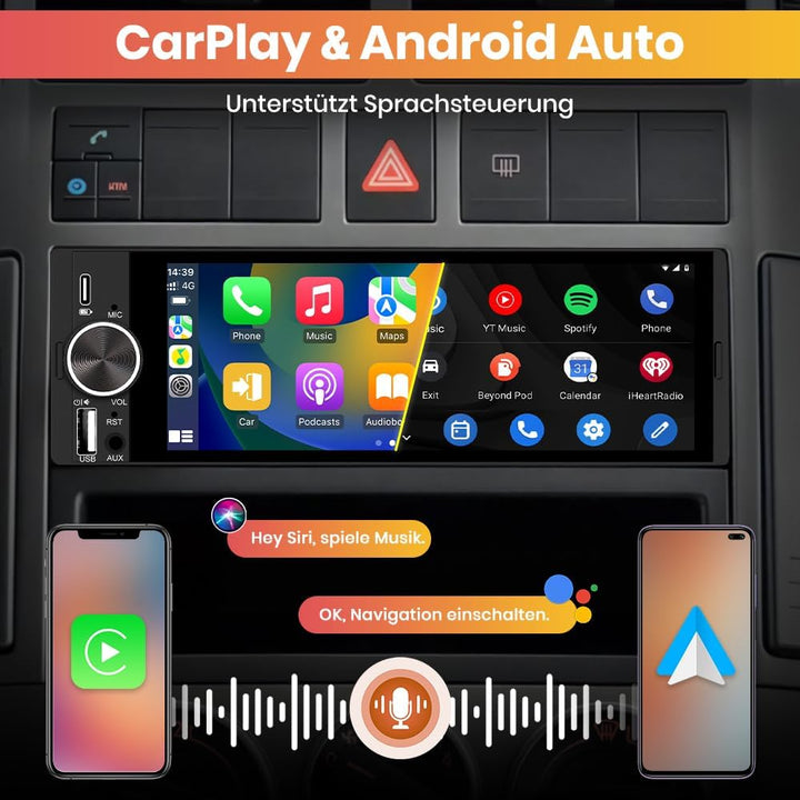 1 DIN Universales Autoradio, Carplay, Android Auto, Online-Navigation, RDS