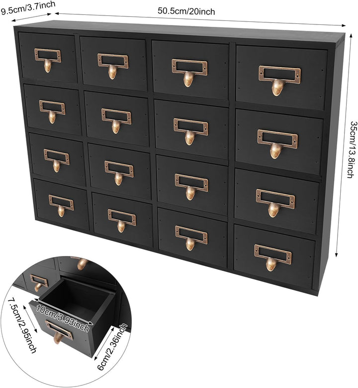 Klein Kommode mit 16 Schubladen, Mini Schubladenschrank Holz Schubladenbox Vintage Aufbewahrungsschr