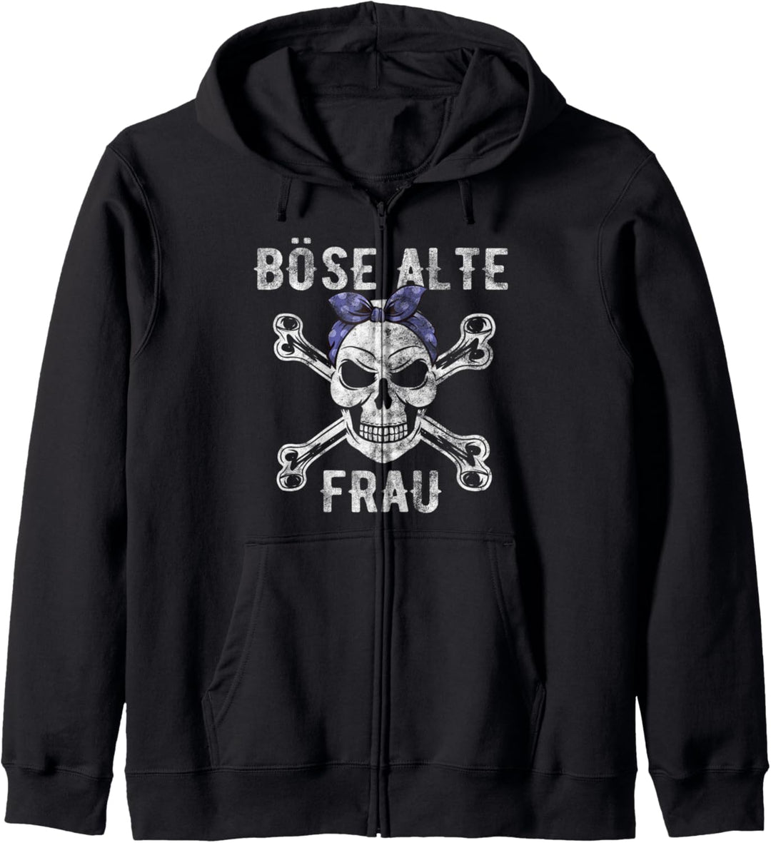 Böse Alte Frau - Totenkopf Alte Weisse Frau Vintage Biker Kapuzenjacke