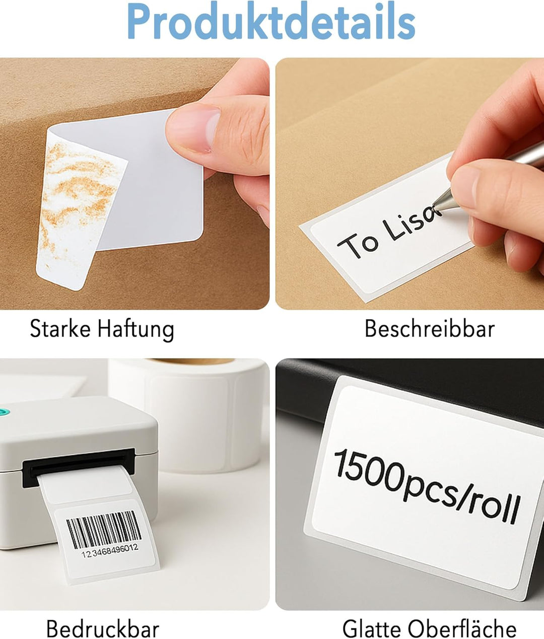 3 Rollen Thermo-Etiketten 40 x 30 mm: Wasserfeste Thermodrucker Etiketten auf Rolle für Marmeladengl