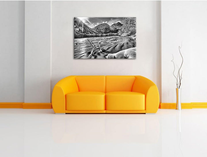 Pixxprint Winterlandschaft See / 100x70cm Leinwandbild bespannt auf Holzrahmen/Wandbild Kunstdruck D