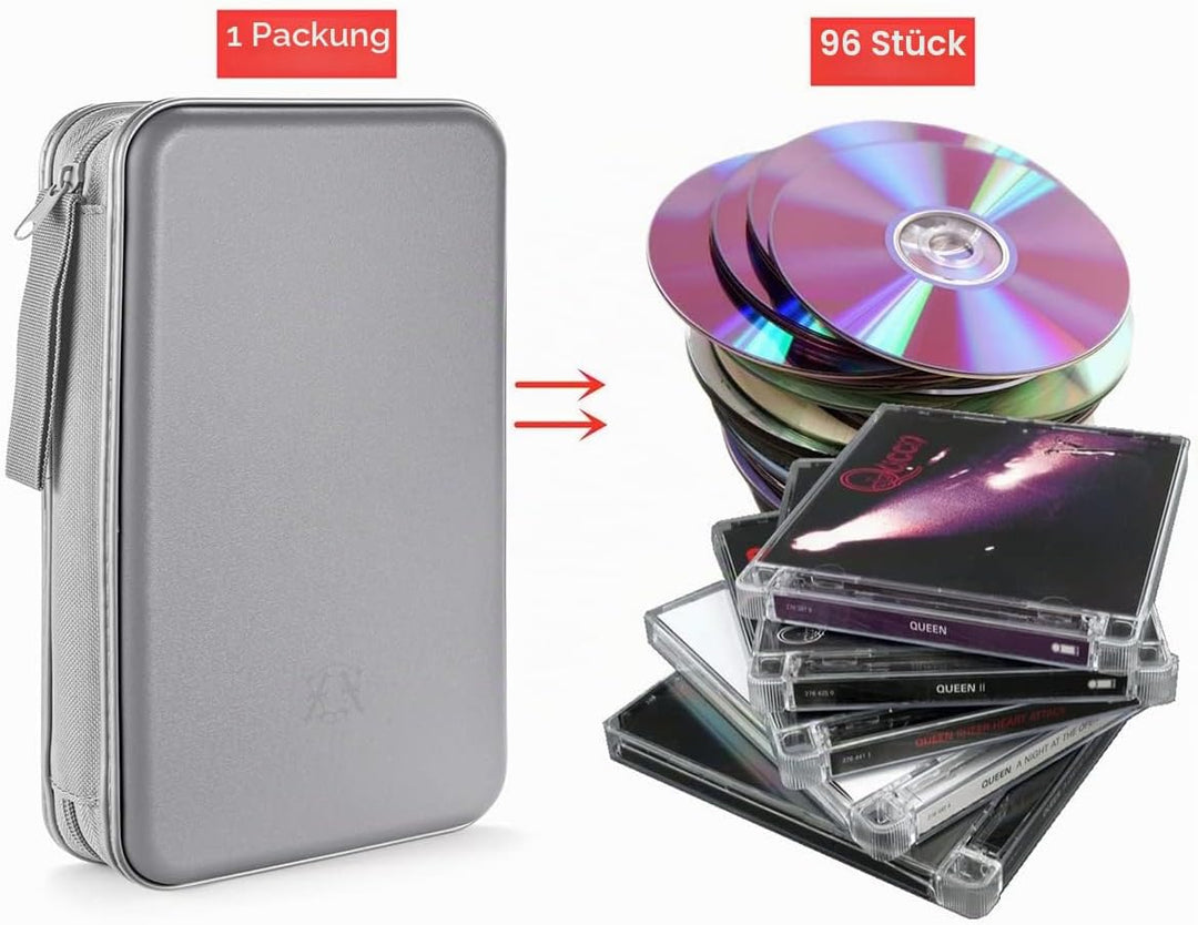 DVD-Tasche,96 Kapazität CD-Hülle Halter Lagerung Veranstalter Hartplastik Schutz Disc-Geldbörse für
