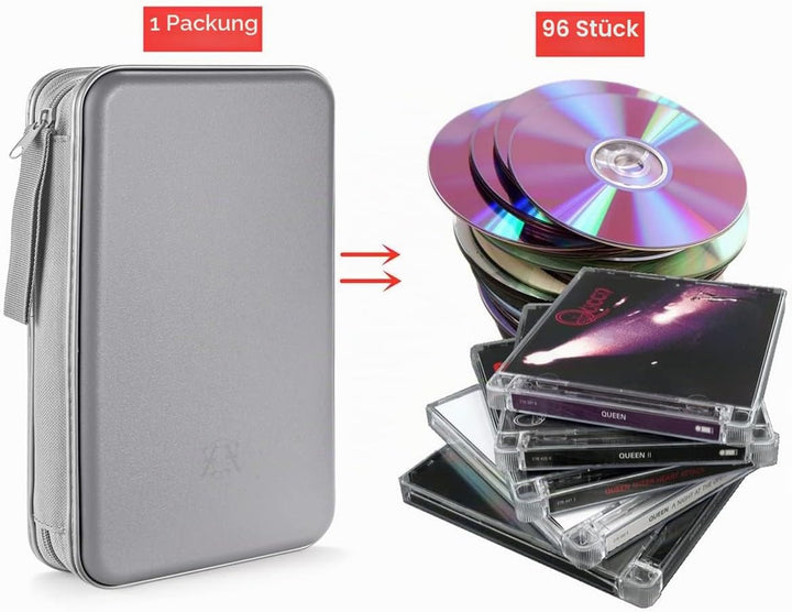 DVD-Tasche,96 Kapazität CD-Hülle Halter Lagerung Veranstalter Hartplastik Schutz Disc-Geldbörse für