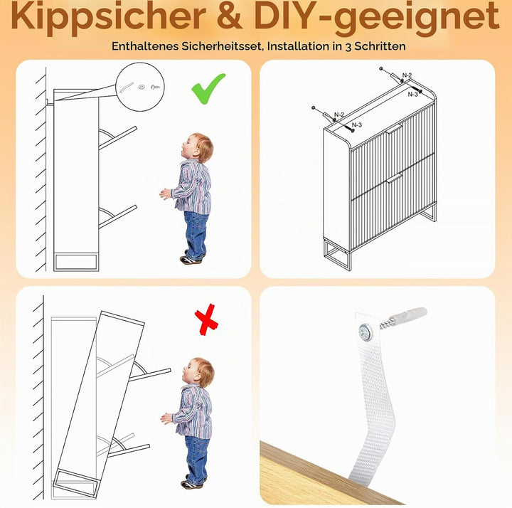 Bonnlo Schuhschrank mit 2 Klappen, Schuhregal mit geriffelte Türen, Schuhkipper Schmal, Schuhaufbewa