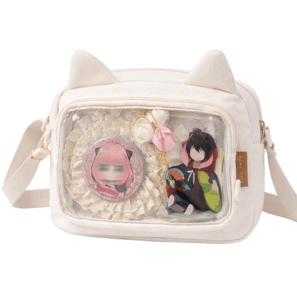 Kleine Ita Messenger Tasche für Damen, Kawaii Crossbody Tasche mit transparentem Pins Display-Fenste