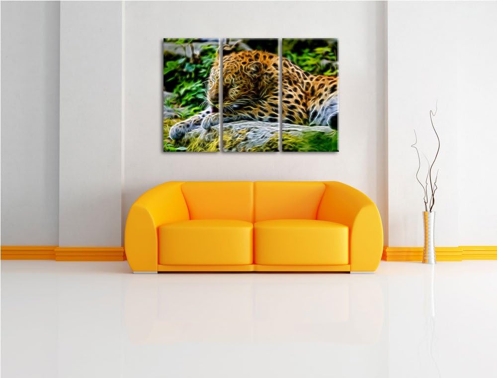 prächtiger Leopard beim Putzen Spezial 3-Teiler Leinwandbild 120x80 Bild auf Leinwand, XXL riesige B
