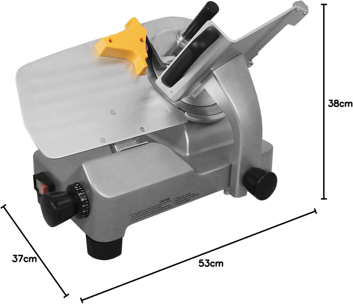Kukoo Aufschnittmaschine mit 25cm Messer, Schnittstärke 1-25 mm, Schrägschneider mit Schnittguthalte