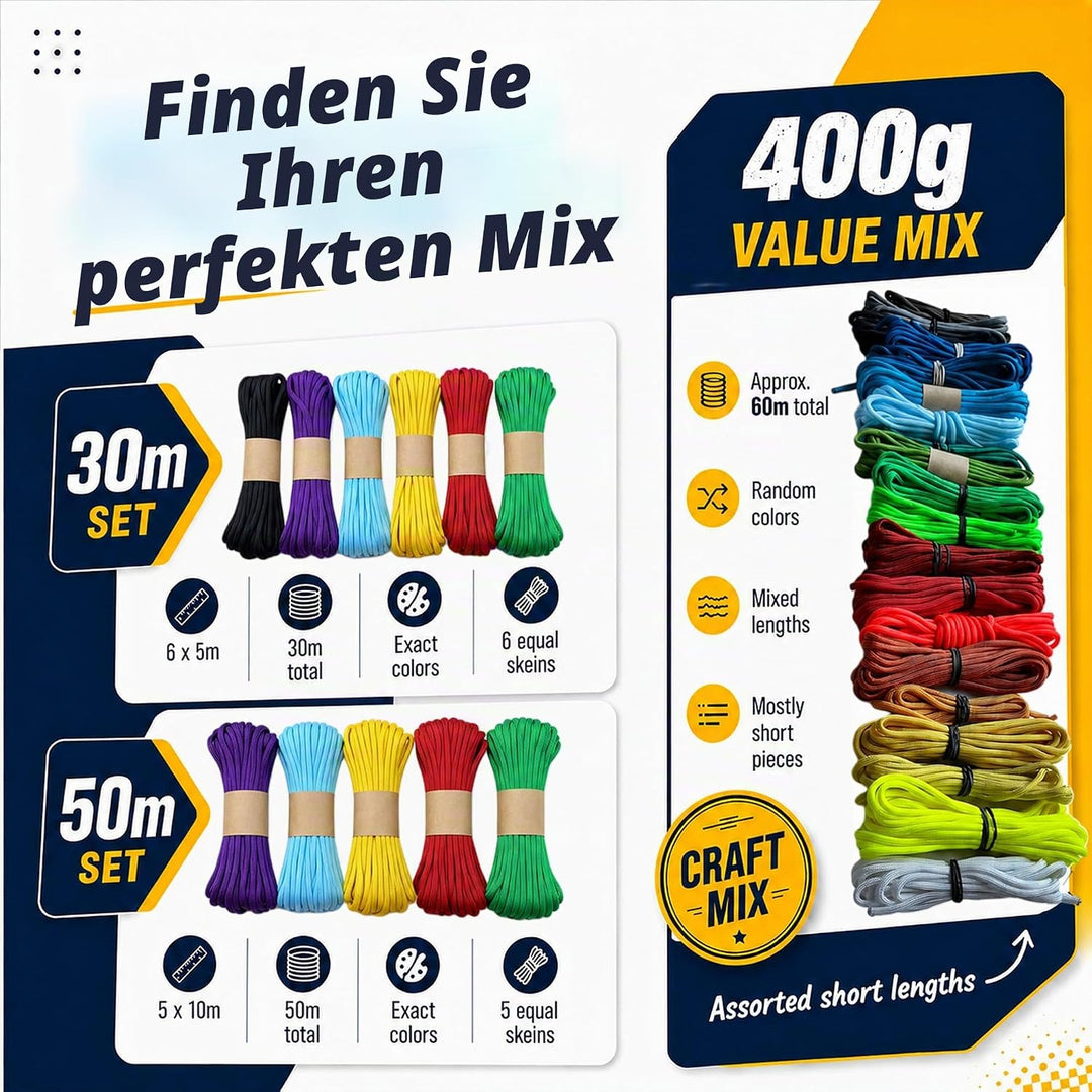 EdcX Paracord 4 mm, 20+ Militärfarben (15 m, 30 m, 50 m, 100 m, 300 m) | Ideal zum Basteln, Camping,