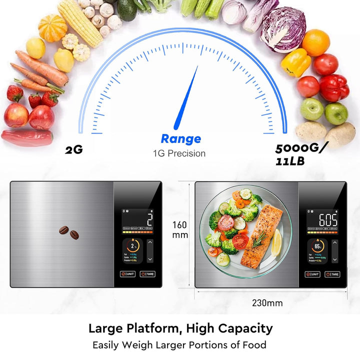 Smart Küchenwaage Kalorienzählung Ernährung Lebensmittelwaage mit kostenloser App & Bluetooth verfol