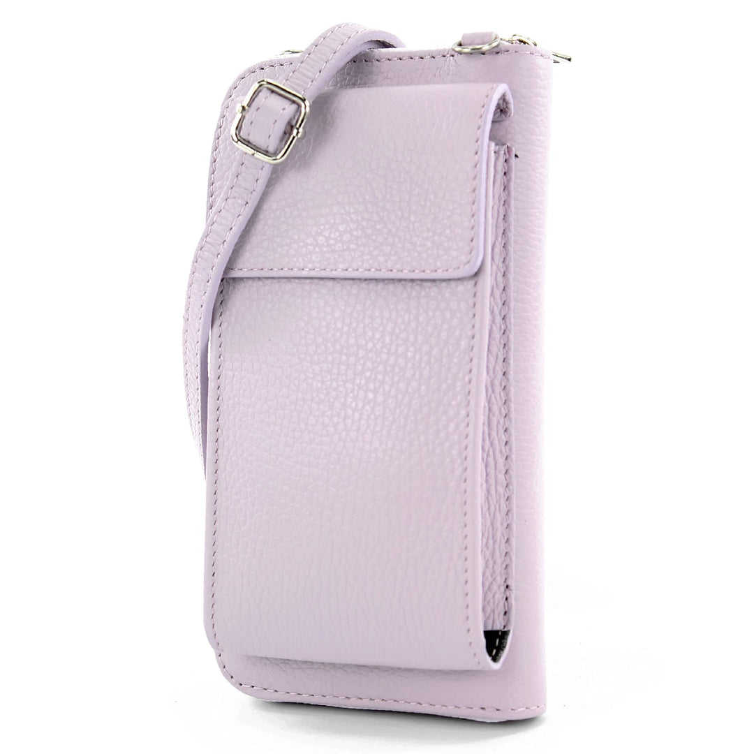 modamoda de - P06 - ital. Damen Umhängetasche Geldbörse Handytasche Leder Flieder, Flieder
