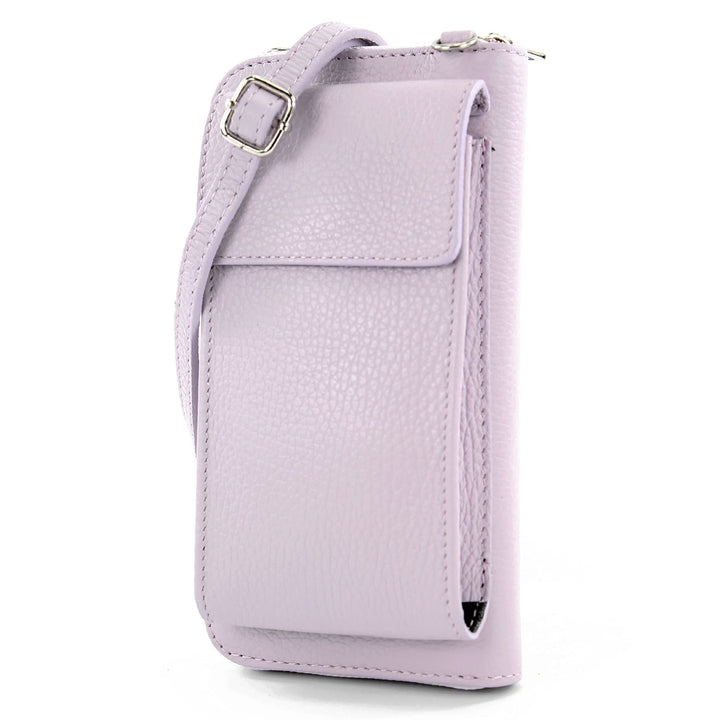 modamoda de - P06 - ital. Damen Umhängetasche Geldbörse Handytasche Leder Flieder, Flieder