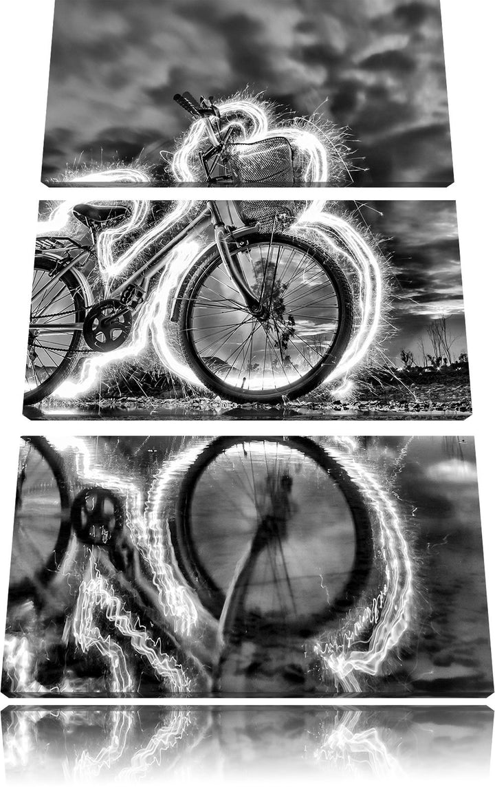 Pixxprint Burning Bike brennendes Fahrrad 3Teiler 120x80 cm Leinwandbild Wandbild Kunstdruck